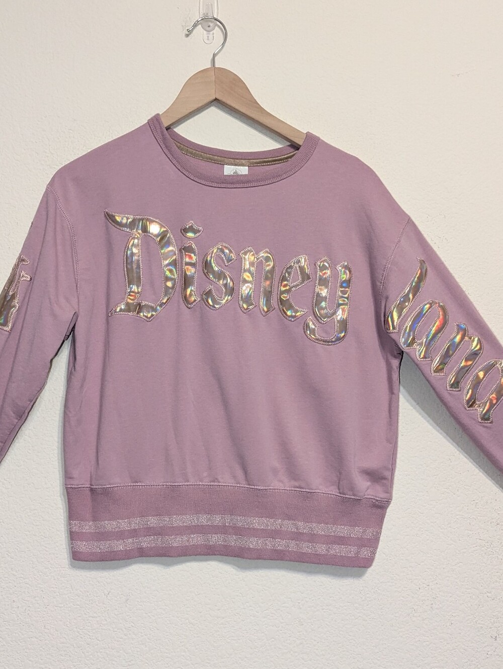 Disneyland 50th Anniversary Earidescent Sweatshirt size small Mauve Pink